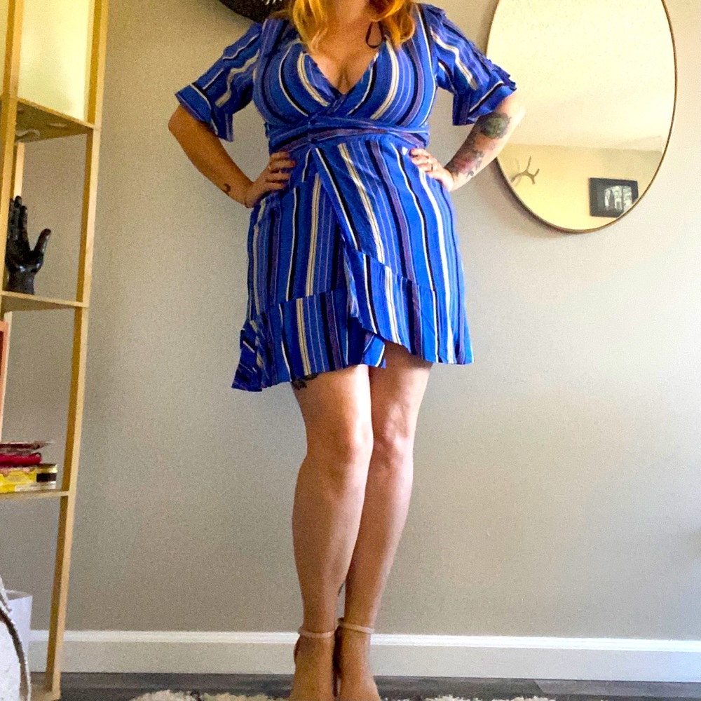 Striped Mini Dress with Midi Bell Sleeves
